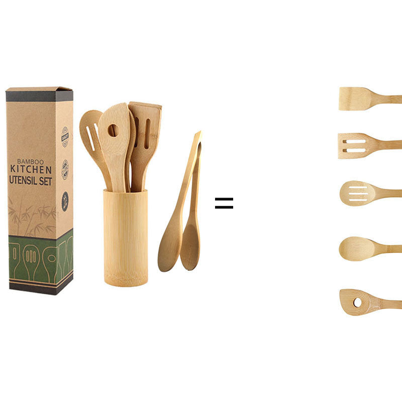 Bamboo Spatula Set with Square Holder Eco-Friendly with Ergonomic Handle Kitchen Utensil