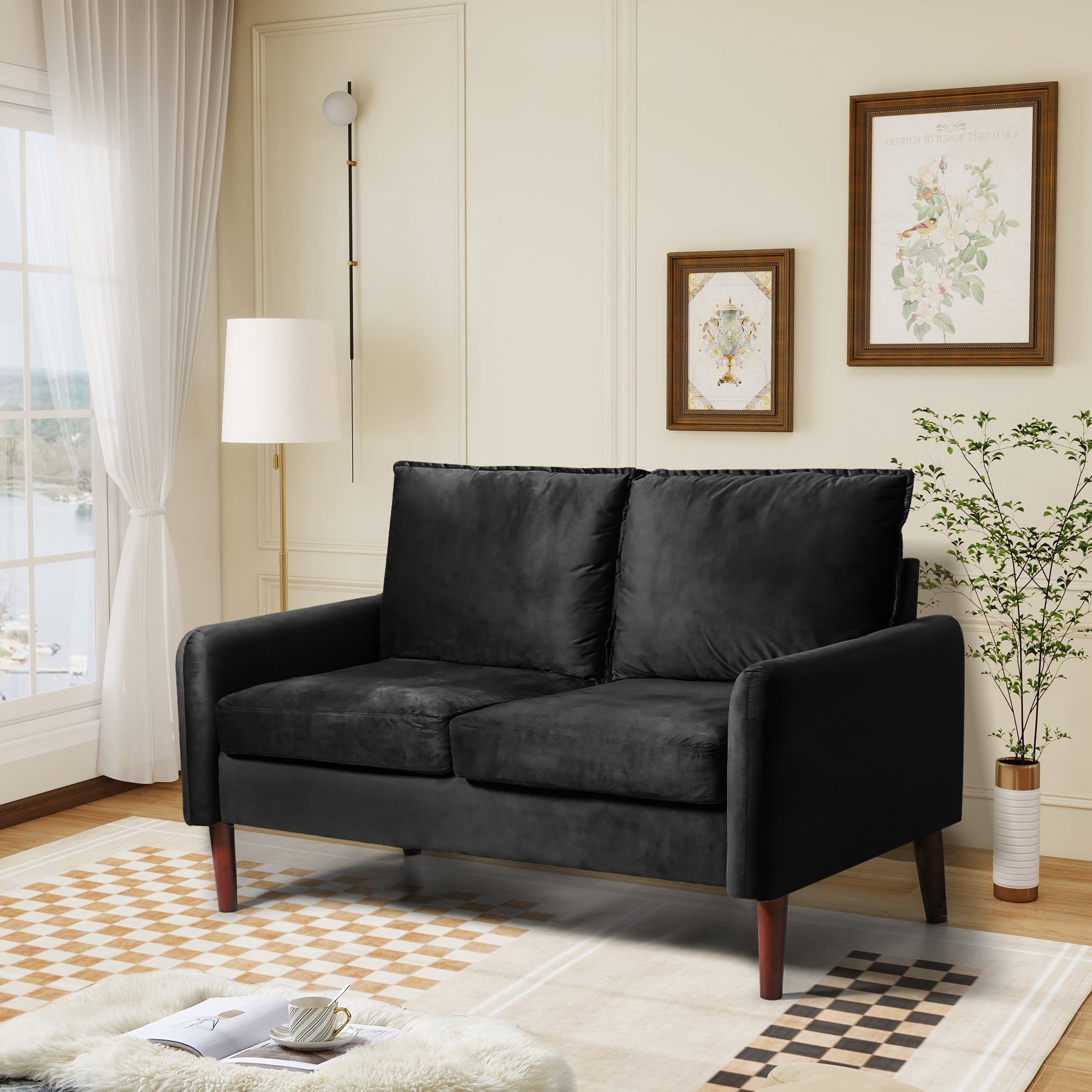 54" Velvet Sofa for Small Spaces, Modern Army Green Fabric Couch with Plush Comfort, Compact Living Room & Apartment Furniture, Easy to Clean and Space Saving Design