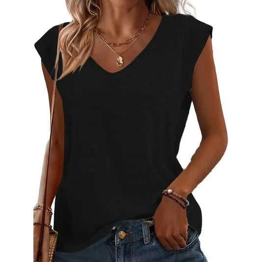3-Pack Women's Cap Sleeve V-Neck Tank Tops Casual Loose Fit Basic Tees