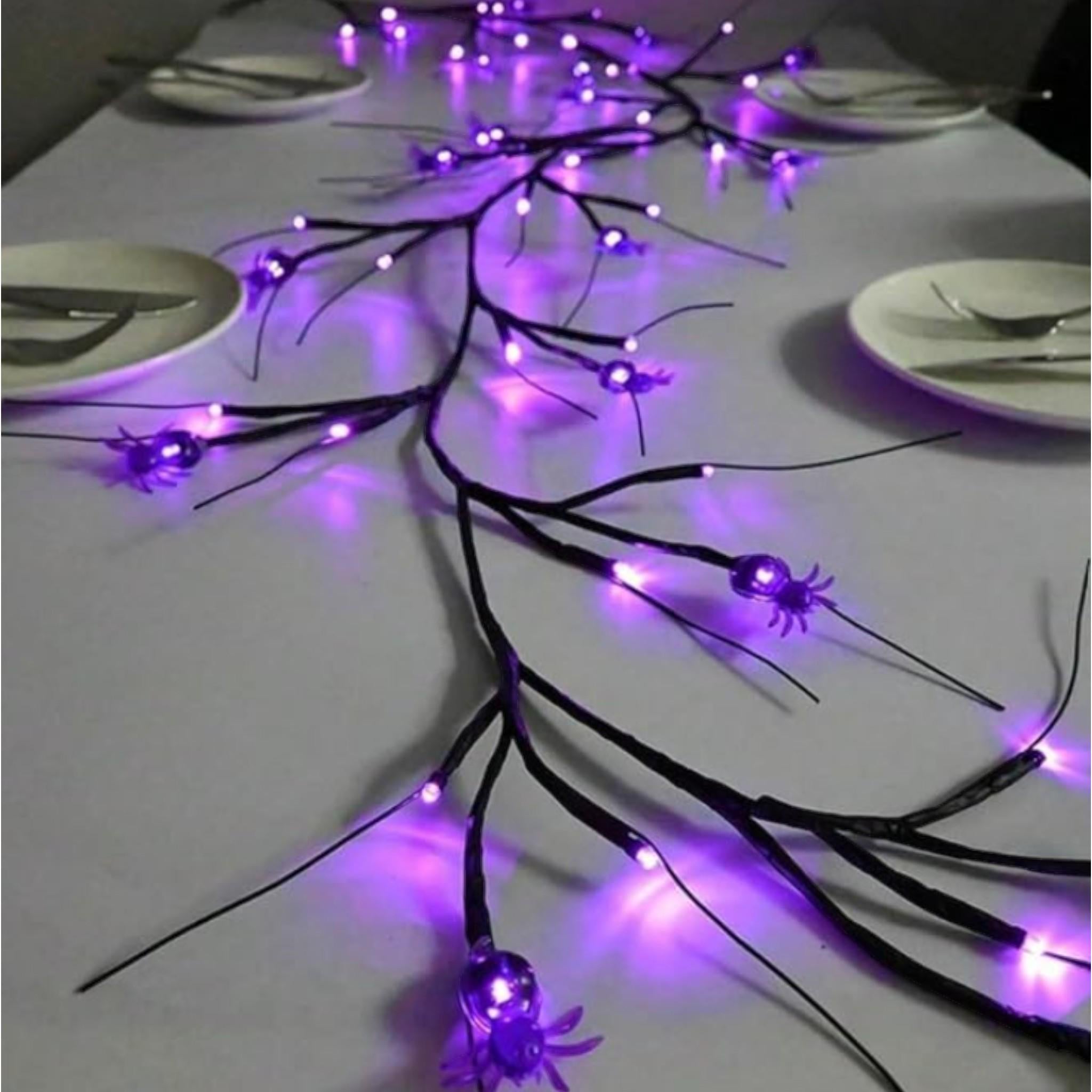 Halloween Willow Garland with Purple LED Lights & Bats - 9 FT
