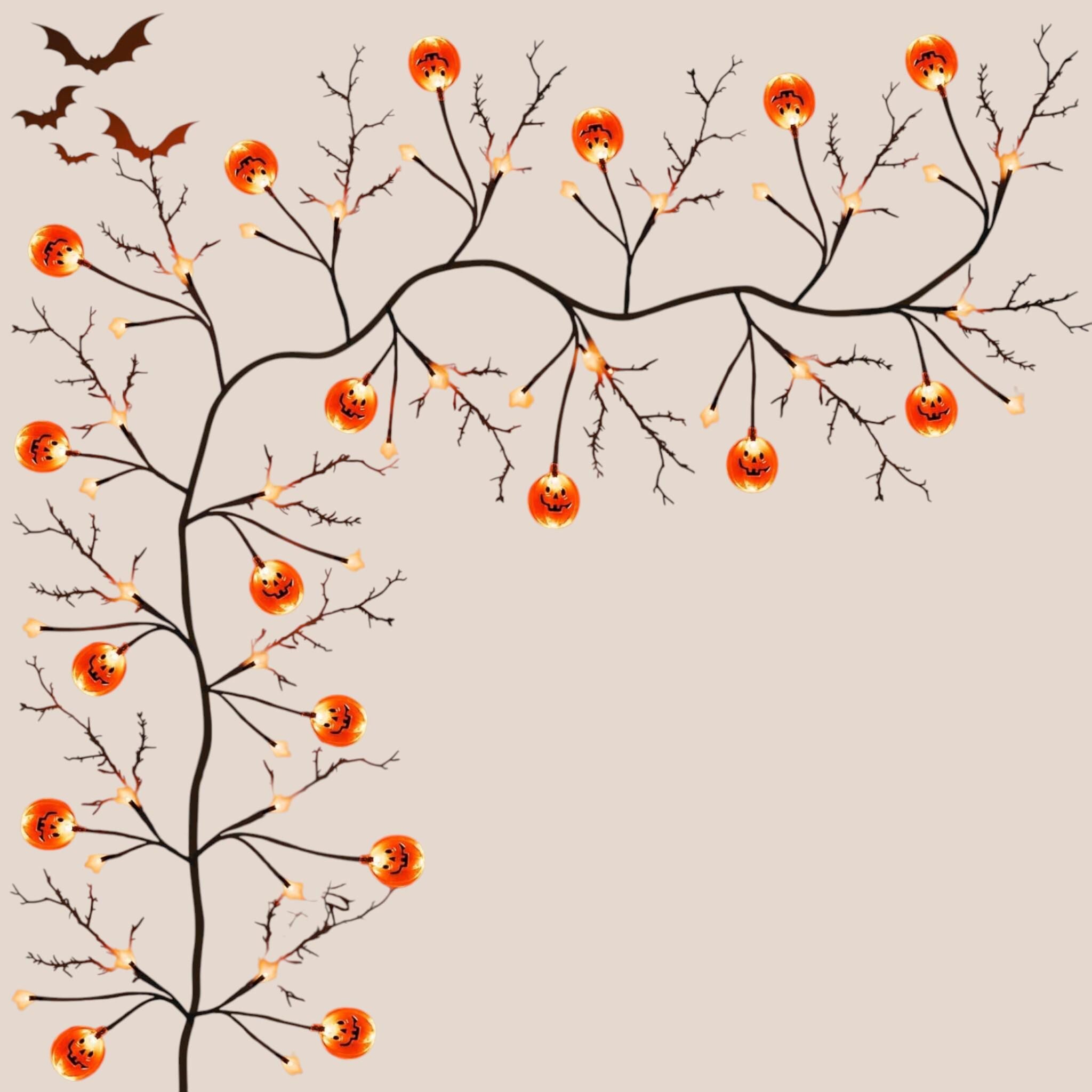 Halloween Pumpkin Garland, 6FT Willow Vine with 54 LED Orange Lights