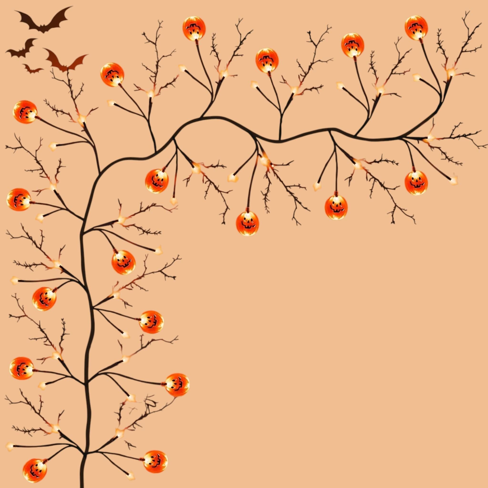 Halloween Pumpkin Garland, 6FT Willow Vine with 54 LED Orange Lights