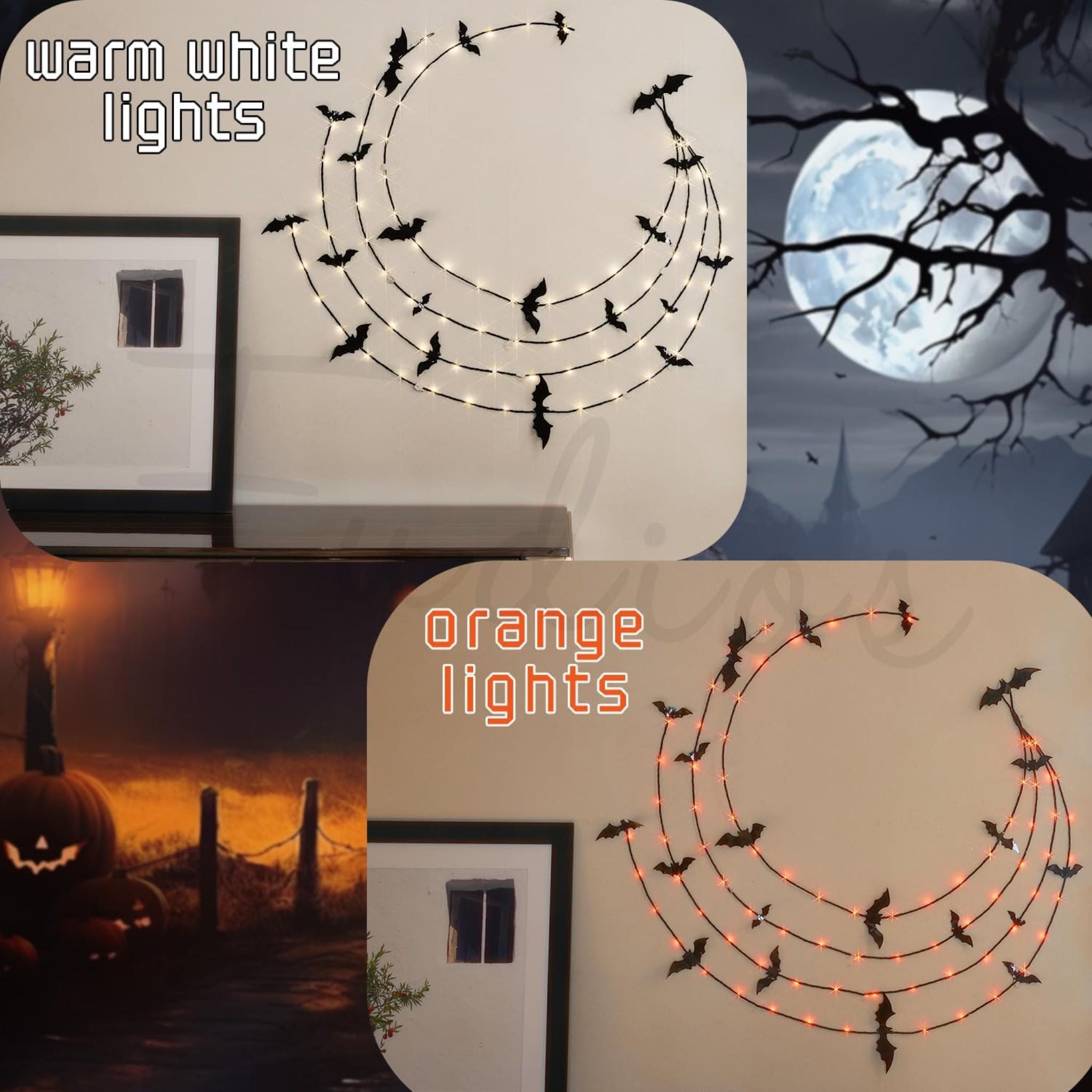 Lighted Halloween Garland, 6FT Bat Decor, Orange LED Lights, Timer
