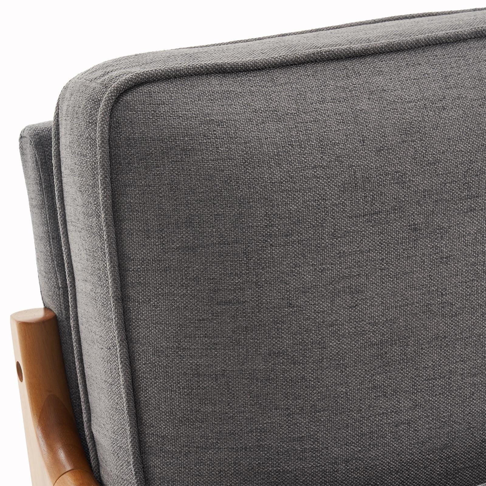 Oak Armrest Lounge Chair: Dark Grey Upholstered Mid-Century Modern Style