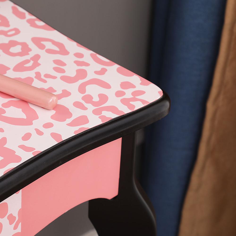 Red Leopard Print Kids Vanity Table with Tri-Fold Mirror