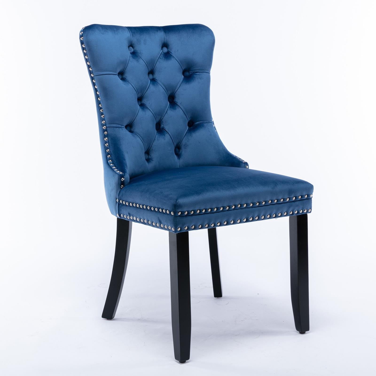 Blue Velvet Chairs Set of 2, Tufted Solid Wood Upholstered Chairs, Nailhead Trim, High-End Modern Contemporary Dining Room