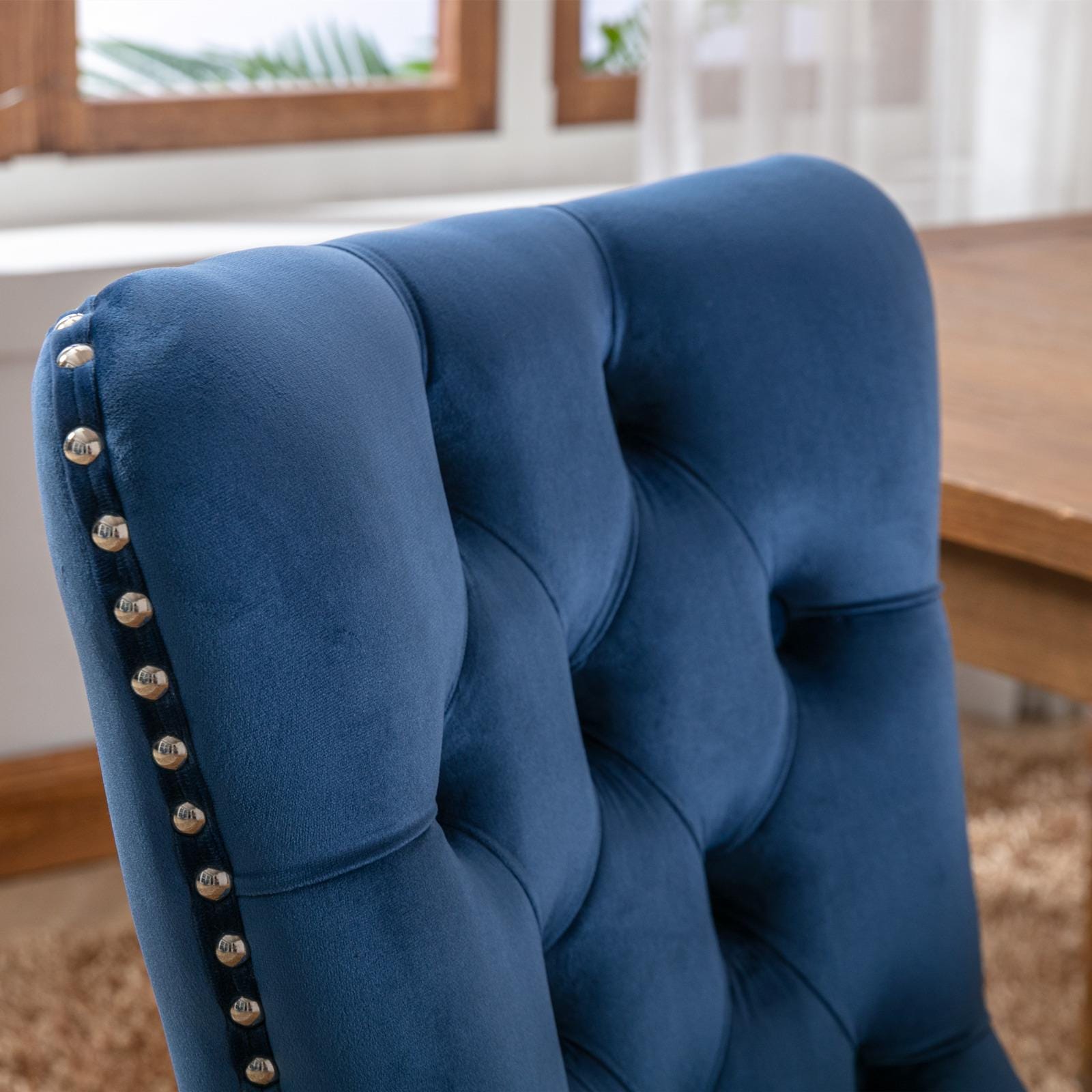 Blue Velvet Chairs Set of 2, Tufted Solid Wood Upholstered Chairs, Nailhead Trim, High-End Modern Contemporary Dining Room