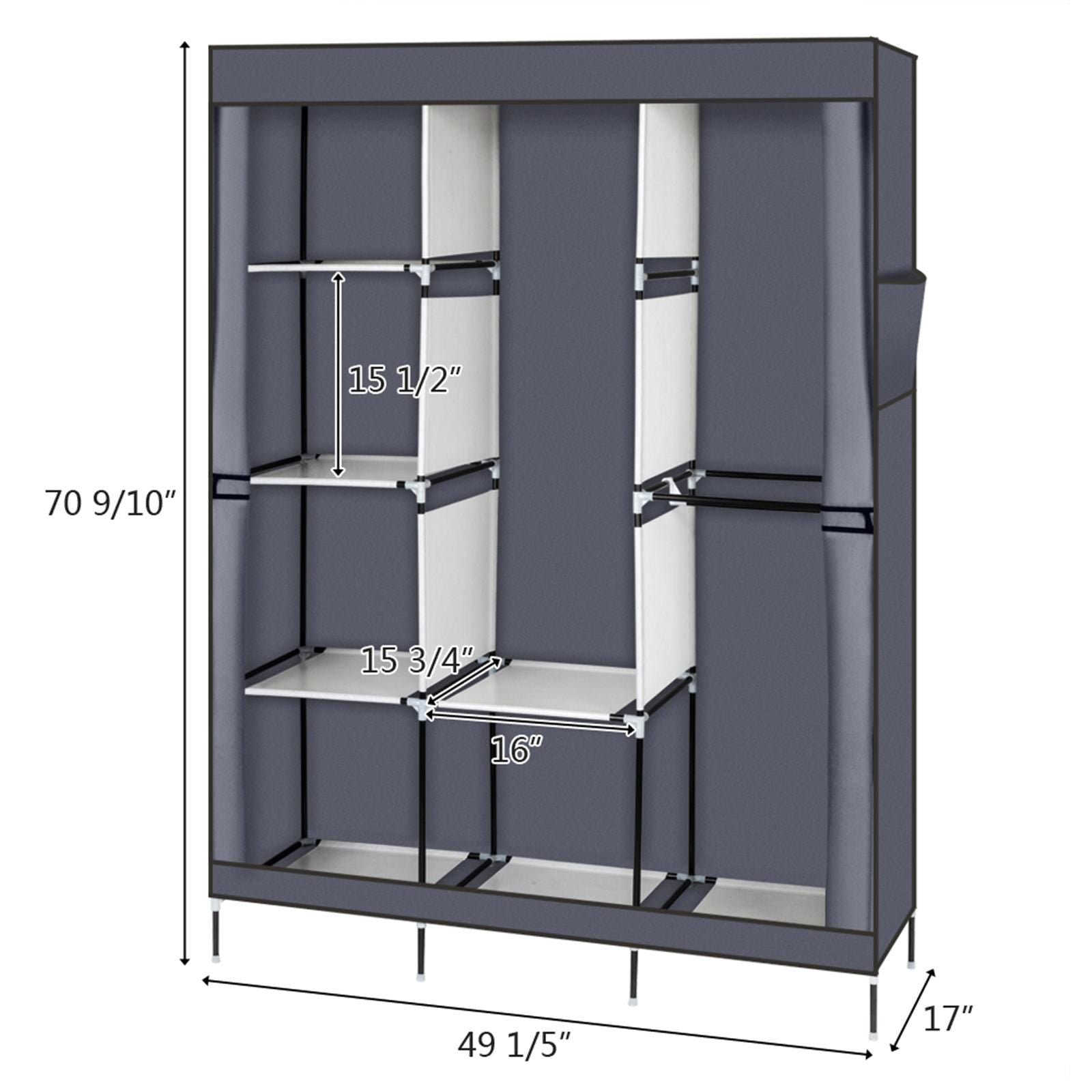 71" Portable Closet Wardrobe Organizer with Shelves, Gray Fabric Clothes Storage Rack
