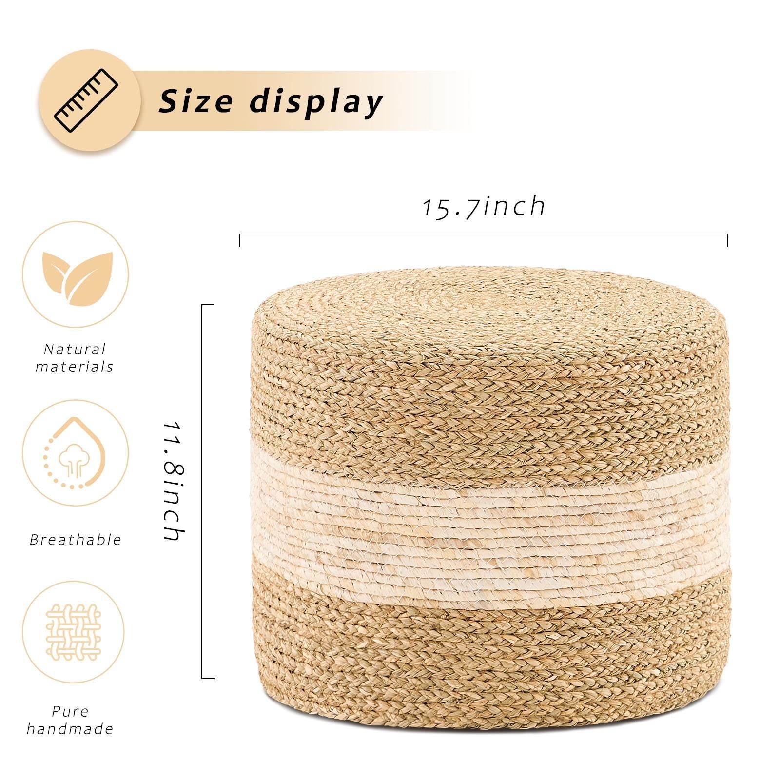 Handmade Woven Seagrass Foot Stool Ottoman Natural Eco-Friendly Home Decor Round Low Seat Rustic Handcrafted Accent Chair