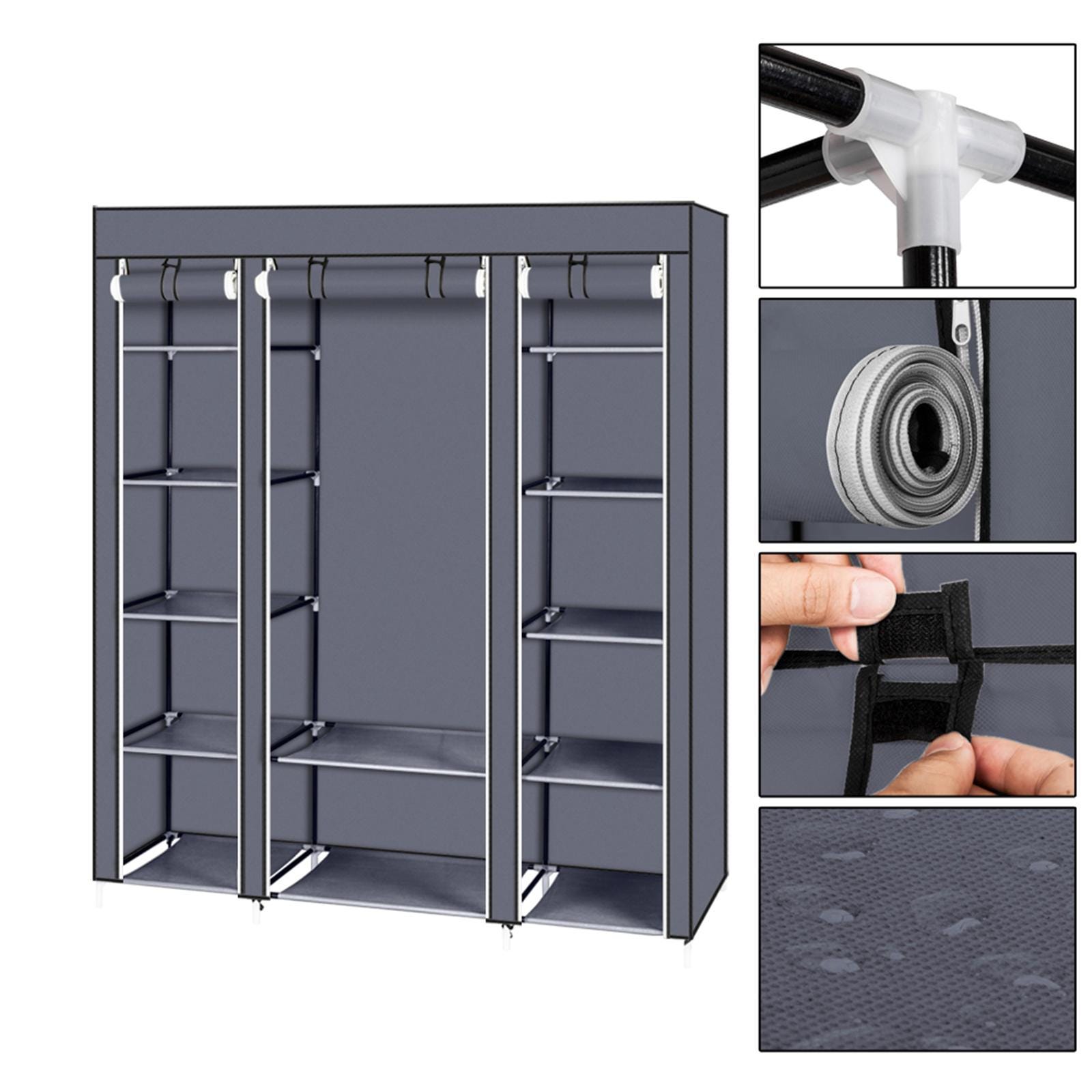 Portable Clothes Closet: 69" Gray Non-Woven Fabric Wardrobe Organizer