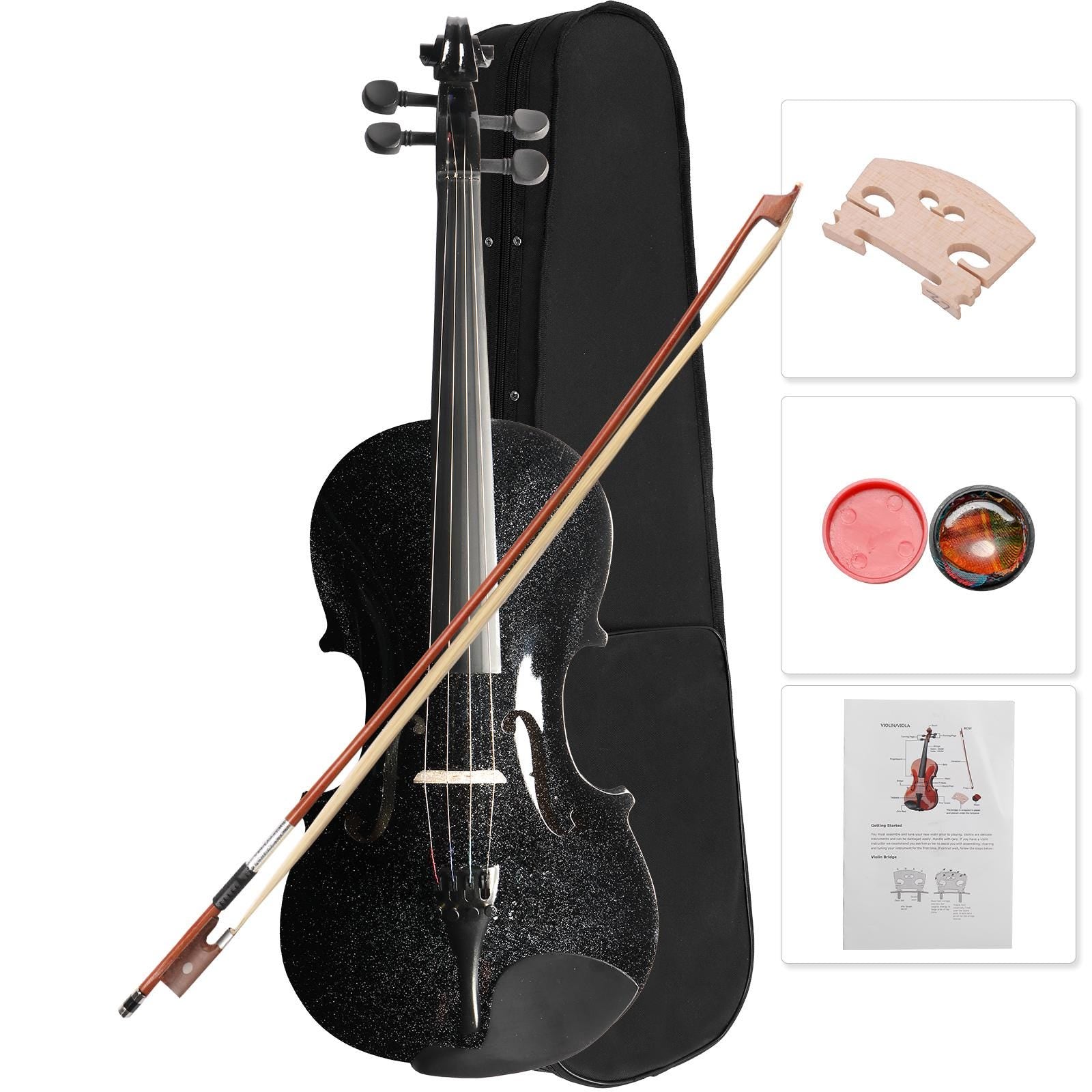 4/4 Black Acoustic Violin Full Size with Case Bow Rosin Beginner Student Music Instrument Set