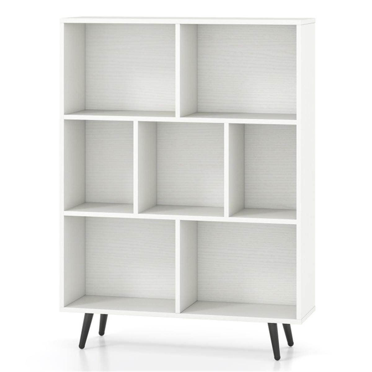 7 Cube 3 Tier Modern Bookcase White Bookshelf Storage Organizer with Metal Legs for Living Room Office Bedroom Home Decor