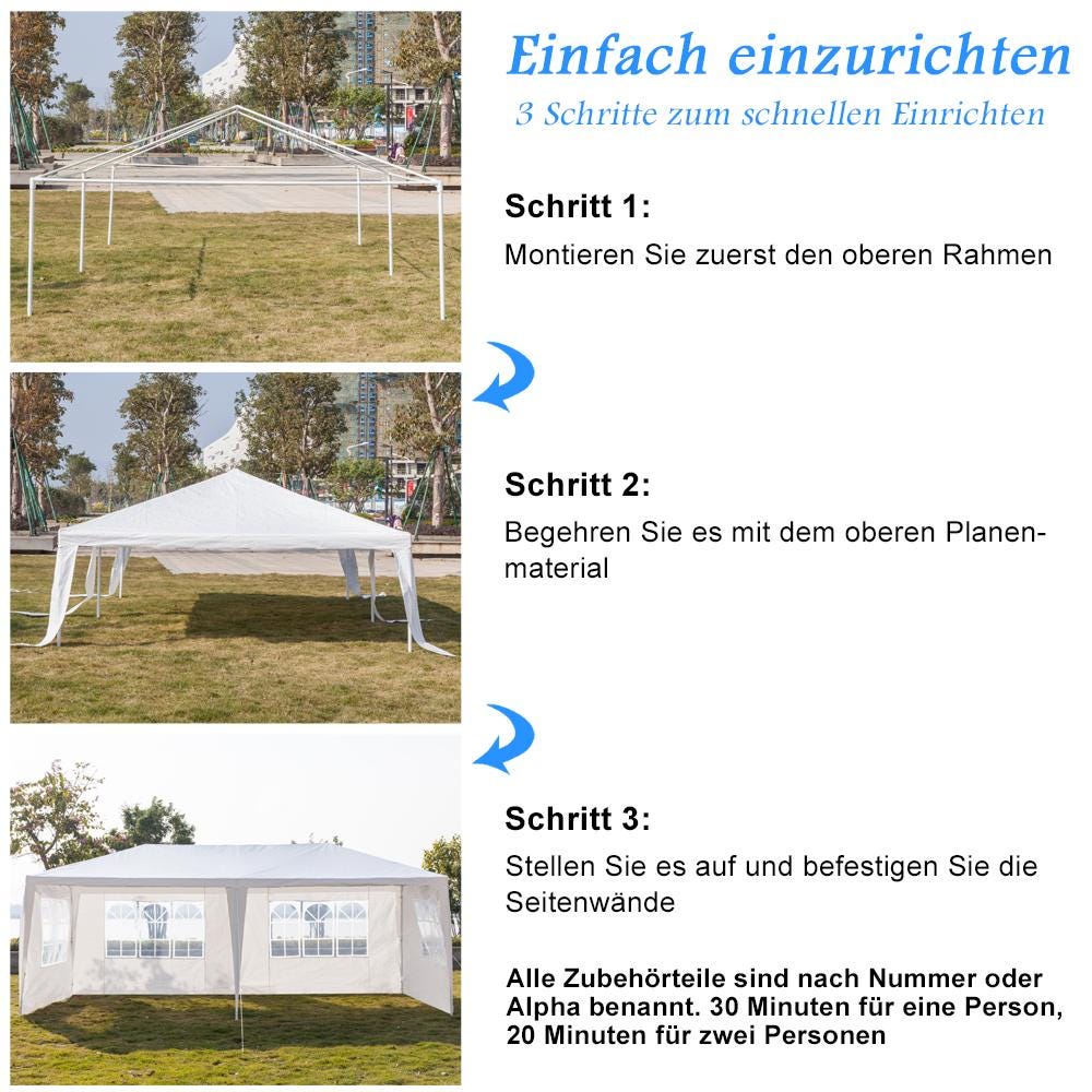 10x20 Outdoor Party Tent White Waterproof Gazebo Canopy with 4 Sidewalls Wedding Event Patio Shelter Backyard Pavilion