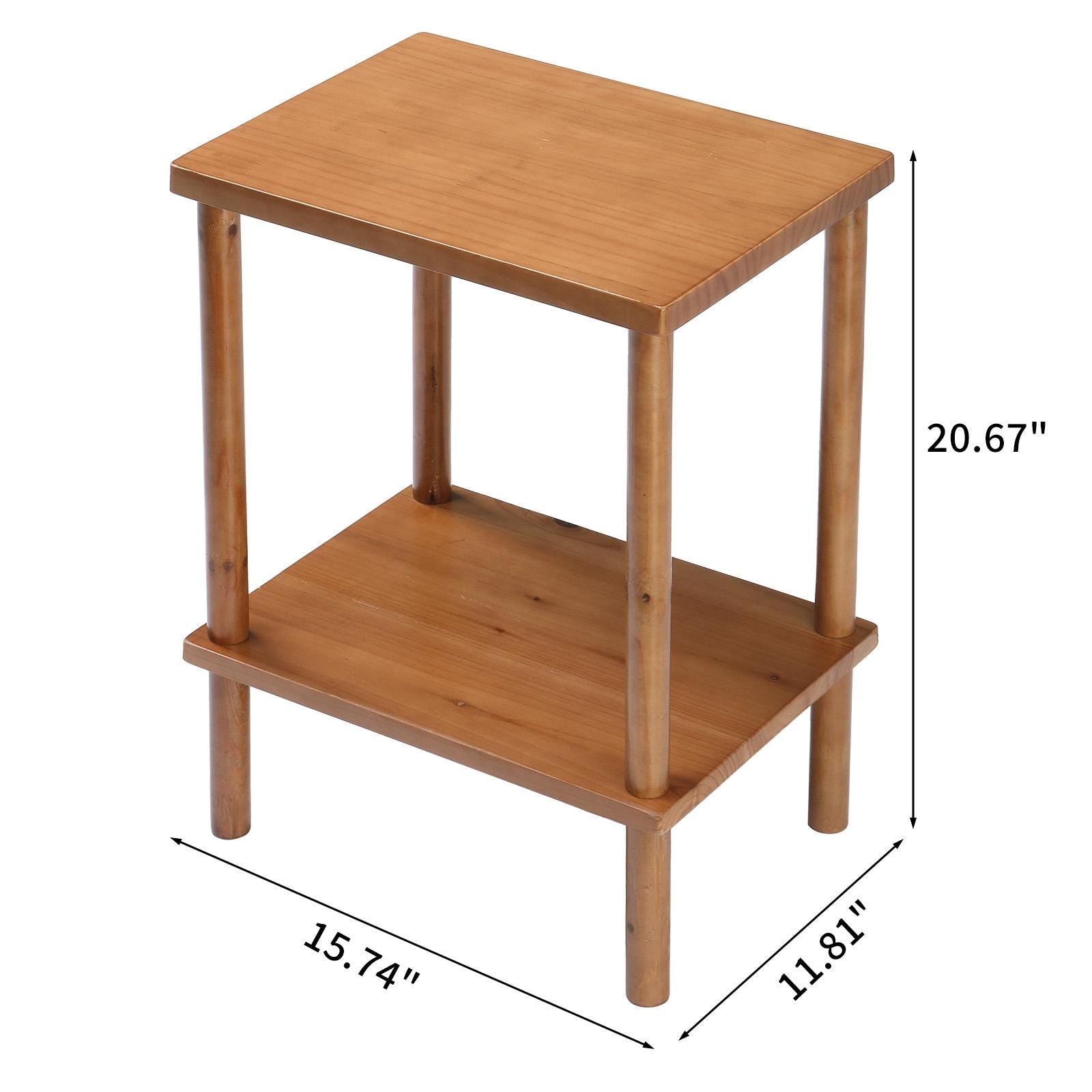 2 Tier Wood End Table Outdoor Side Table Teak Finish | Patio Coffee Table with Storage Shelf | Weather Resistant Accent Table