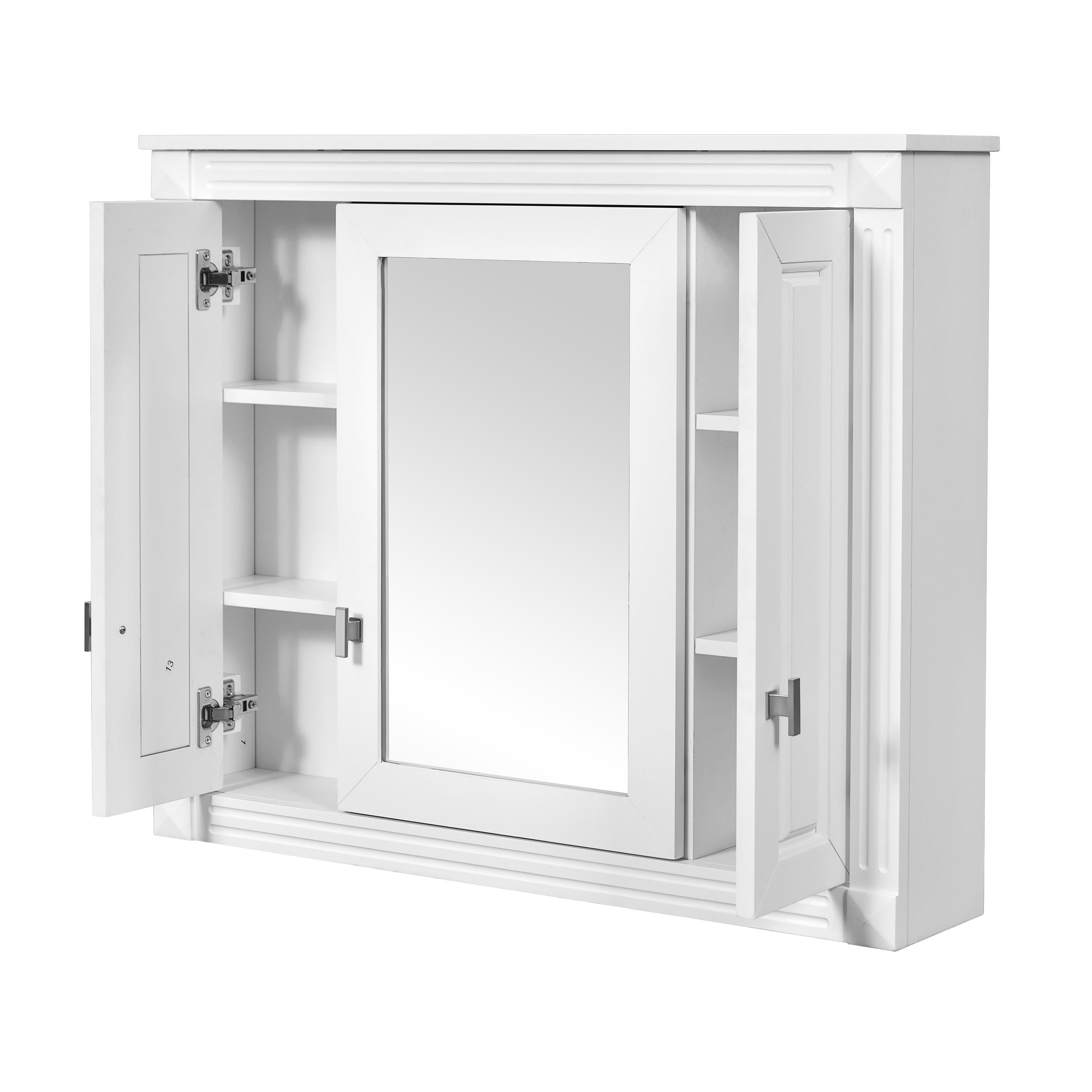 Bathroom Wall Cabinet with Mirror | White Wall Mounted Medicine Cabinet 5 Shelves Over Toilet Storage Organizer Modern MDF