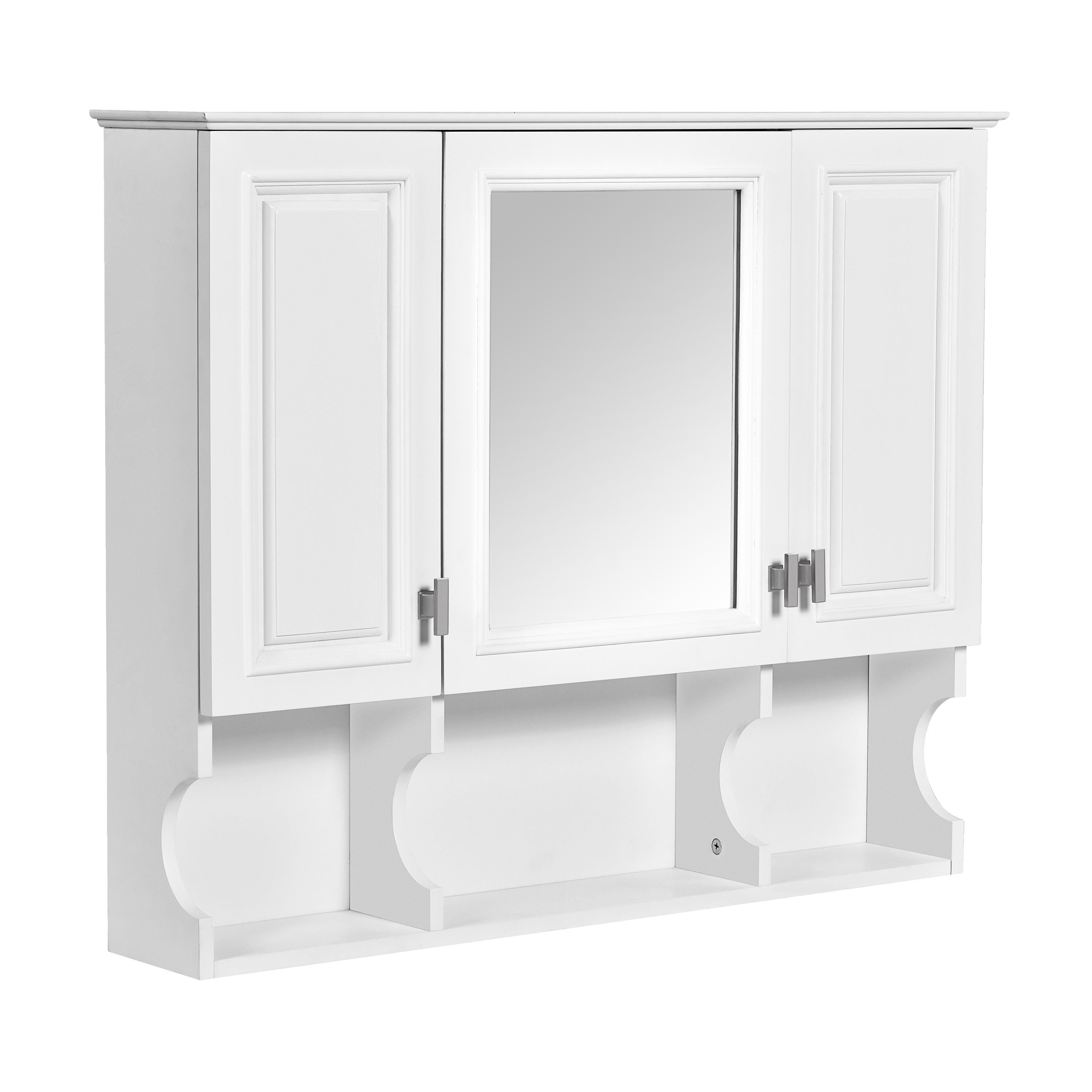 35x28 Wall Mounted Bathroom Medicine Cabinet with Mirror & Open Shelves | White MDF Modern Vanity Mirror Cabinet Storage Organizer