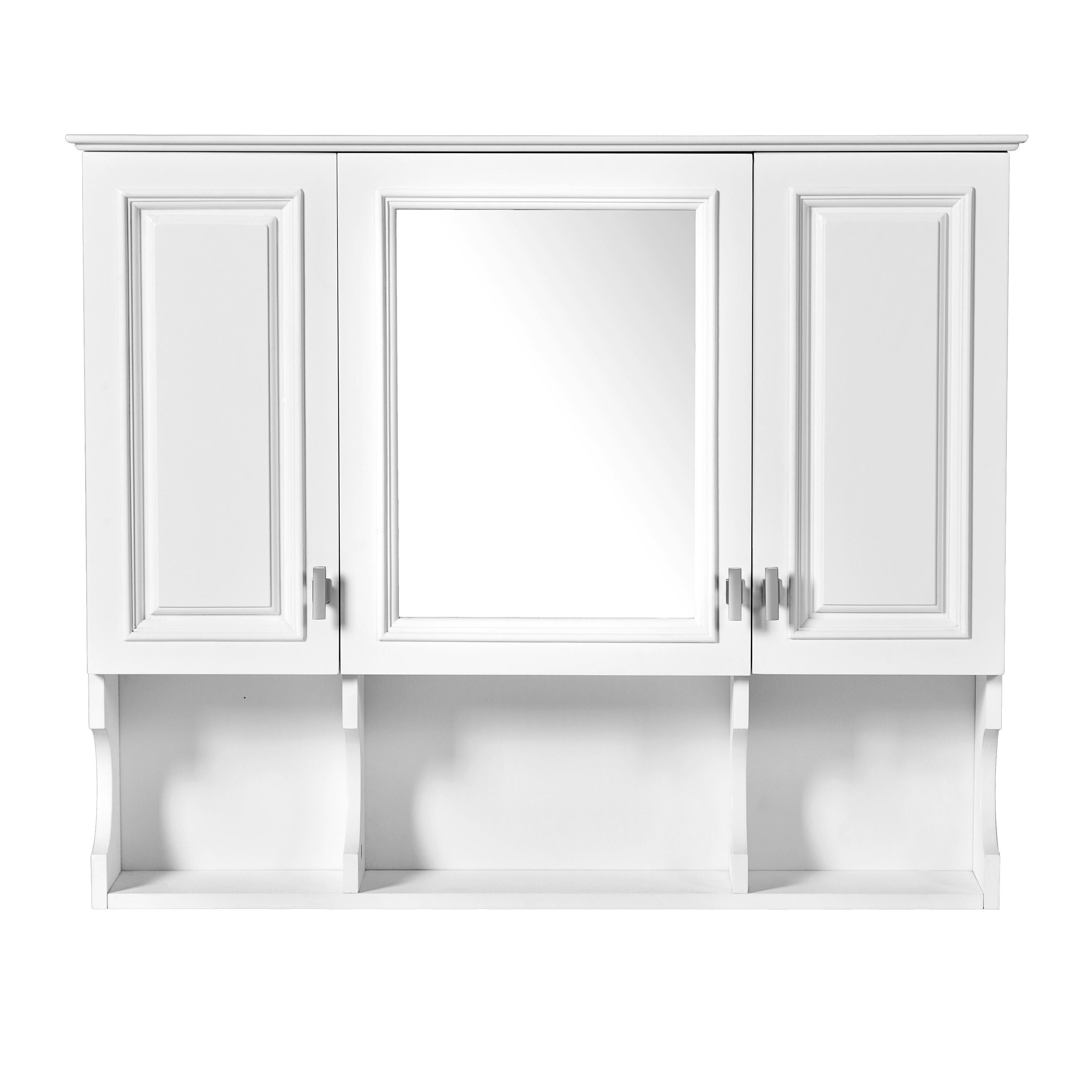 35x28 Wall Mounted Bathroom Medicine Cabinet with Mirror & Open Shelves | White MDF Modern Vanity Mirror Cabinet Storage Organizer