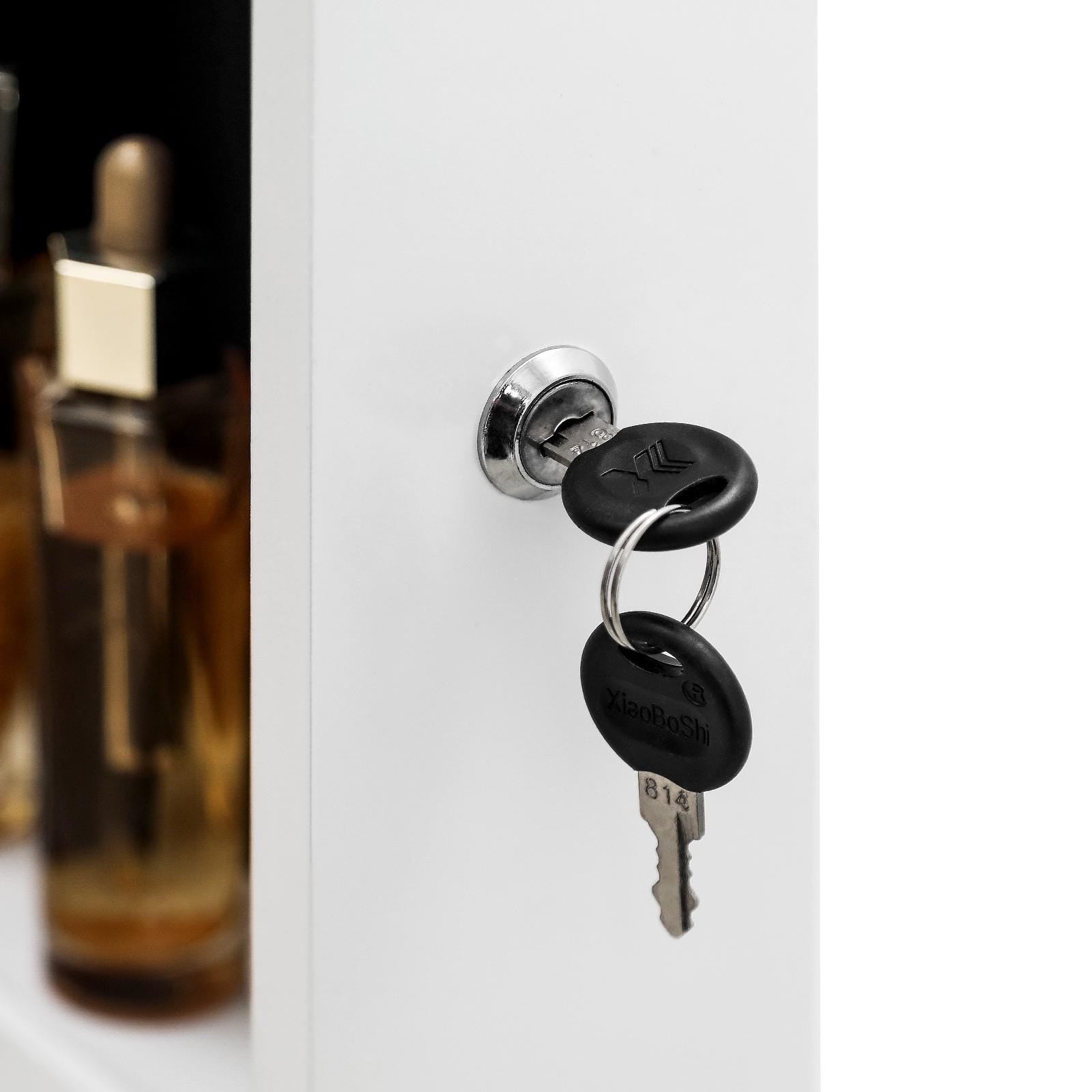 Wall Hanging Jewelry Mirror Cabinet with Lock | Full-Length PVC Film Door Jewelry Organizer, Velvet Lining & Hooks for Women