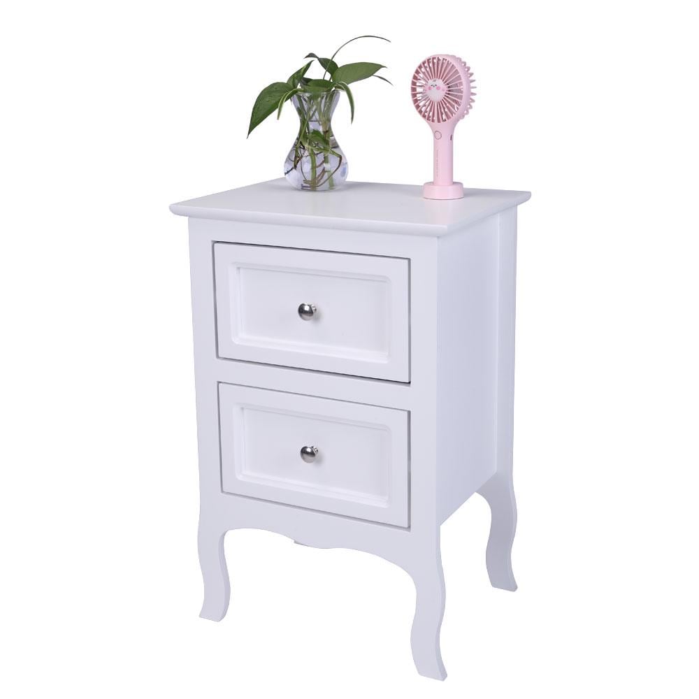 Country Style Two-Tier Night Table White | Rustic Bedroom Side Table Storage Organizer | Bedside Wooden Home Furniture