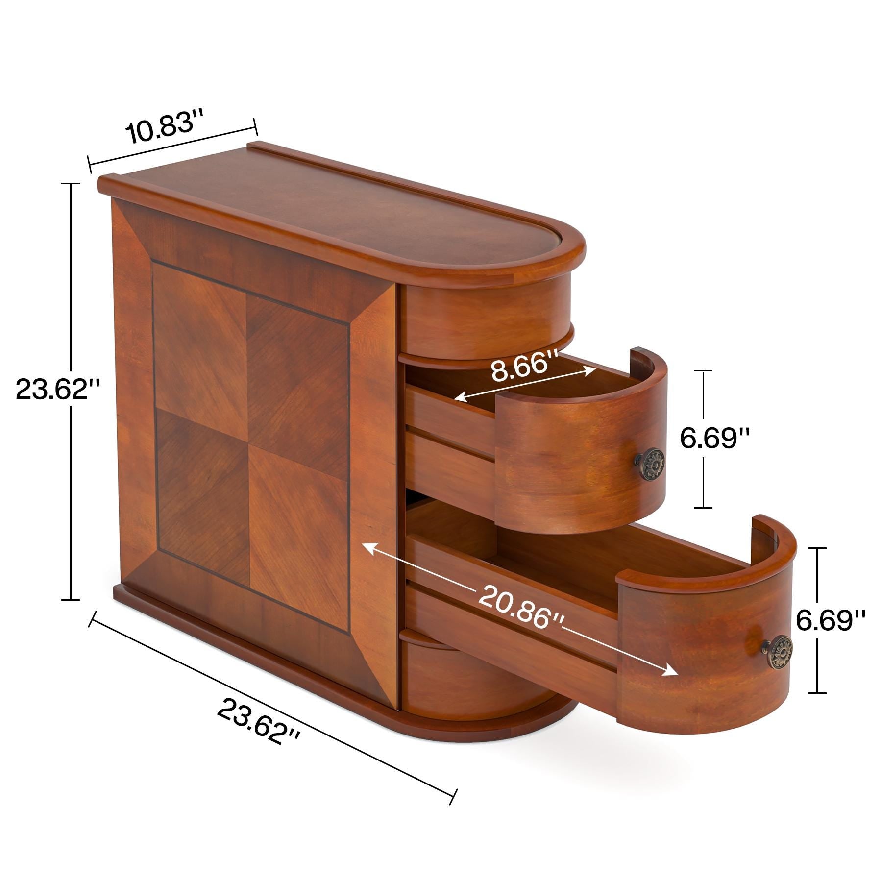 Solid Wood Bedside Table with 2 Drawers | No Assembly Nightstand | Oak Bedroom Side Table | Classic Wooden End Table for Living Room