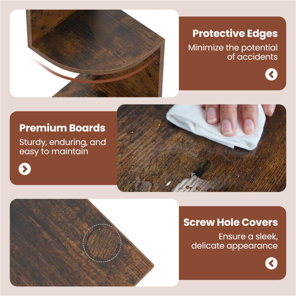 5-Tier Wall Mounted Corner Shelf Rustic Brown | Floating Bookshelf Organizer for Living Room, Bedroom, Kitchen, Office Storage