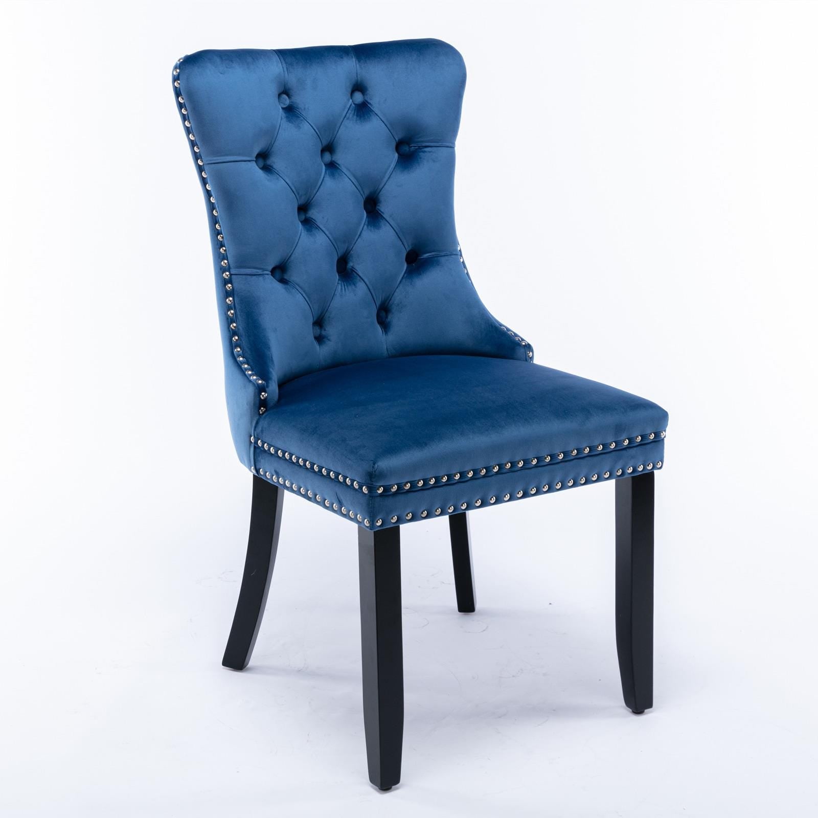 Blue Velvet Chairs Set of 2, Tufted Solid Wood Upholstered Chairs, Nailhead Trim, High-End Modern Contemporary Dining Room