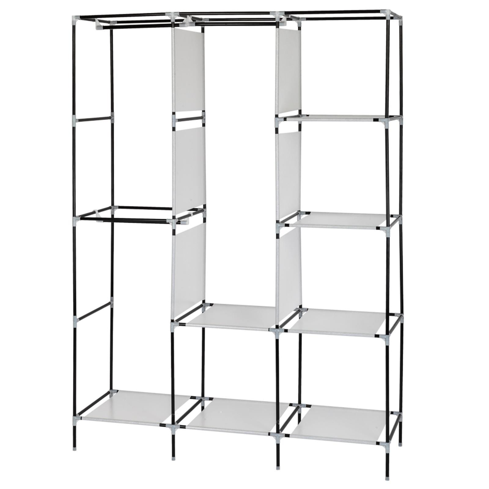 71" Portable Closet Wardrobe Organizer with Shelves, Gray Fabric Clothes Storage Rack