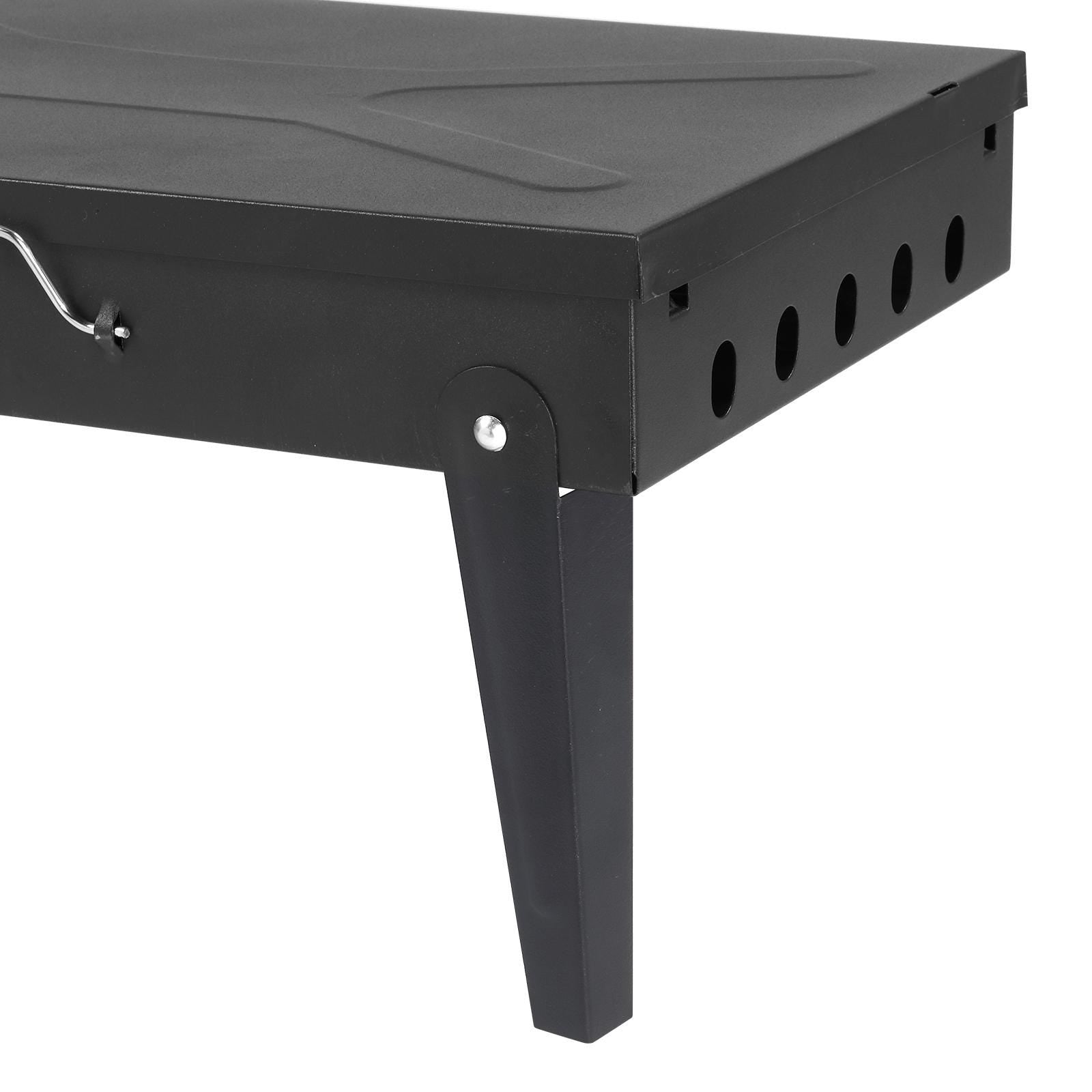 44x27x7cm Portable Charcoal Grill, Folding Outdoor BBQ Grill with Lid, Adjustable Height, Cast Iron Travel, Black
