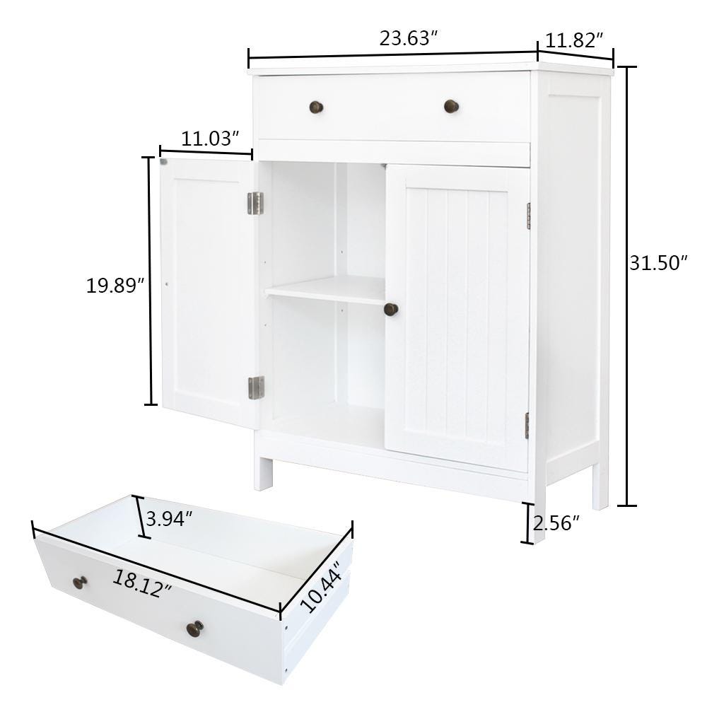 White 100-Page Double Door Cabinet with Drawer, Waterproof MDF Bathroom, Dining, and Porch Storage Cabinet