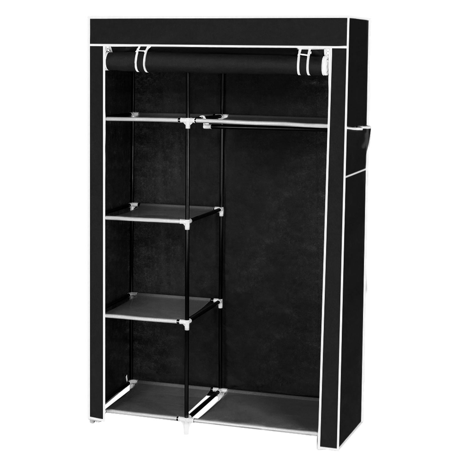 64" Portable Clothes Closet Wardrobe Storage Organizer Non-Woven Fabric Black Home Closet Shelves Dustproof Easy Assembly