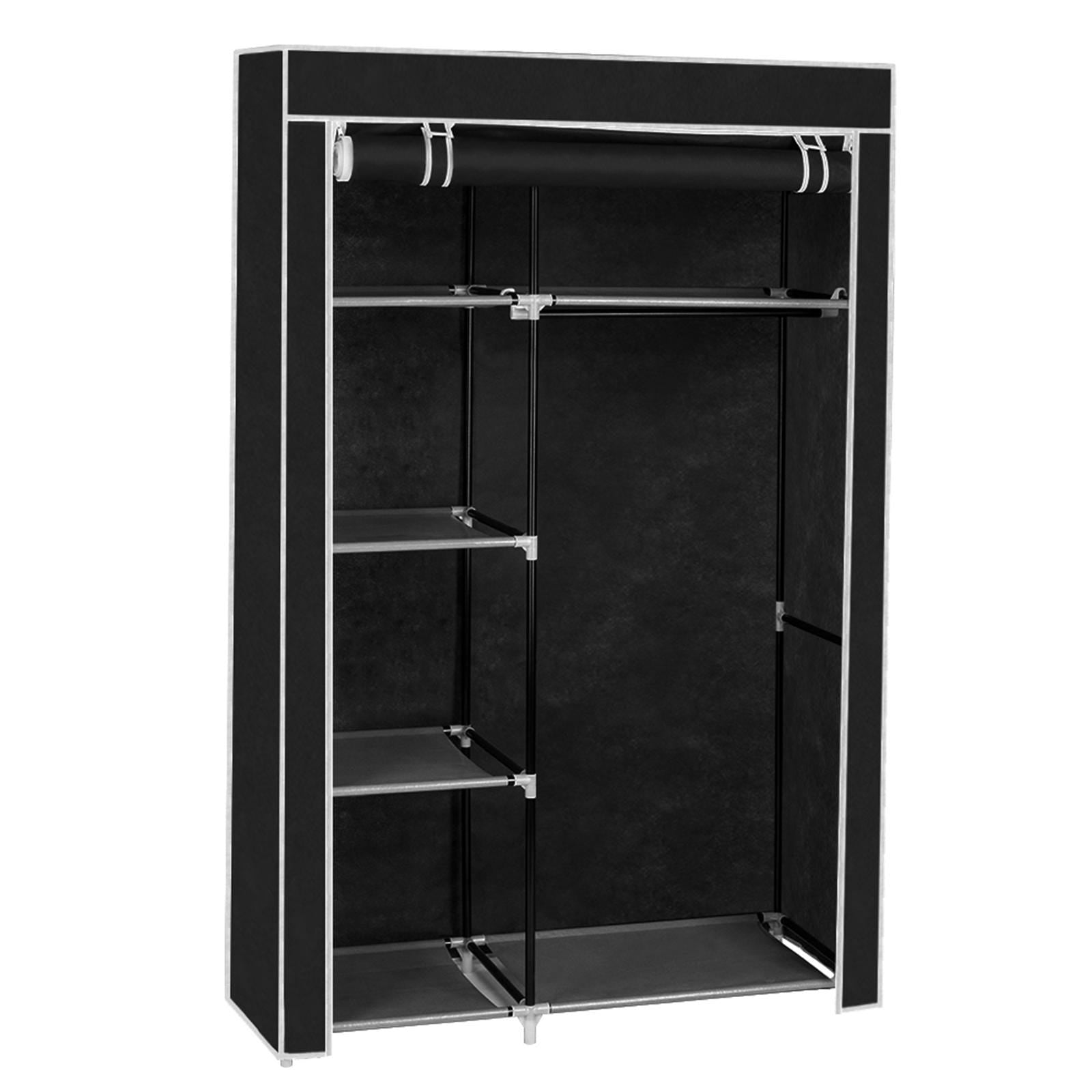 64" Portable Clothes Closet Wardrobe Storage Organizer Non-Woven Fabric Black Home Closet Shelves Dustproof Easy Assembly