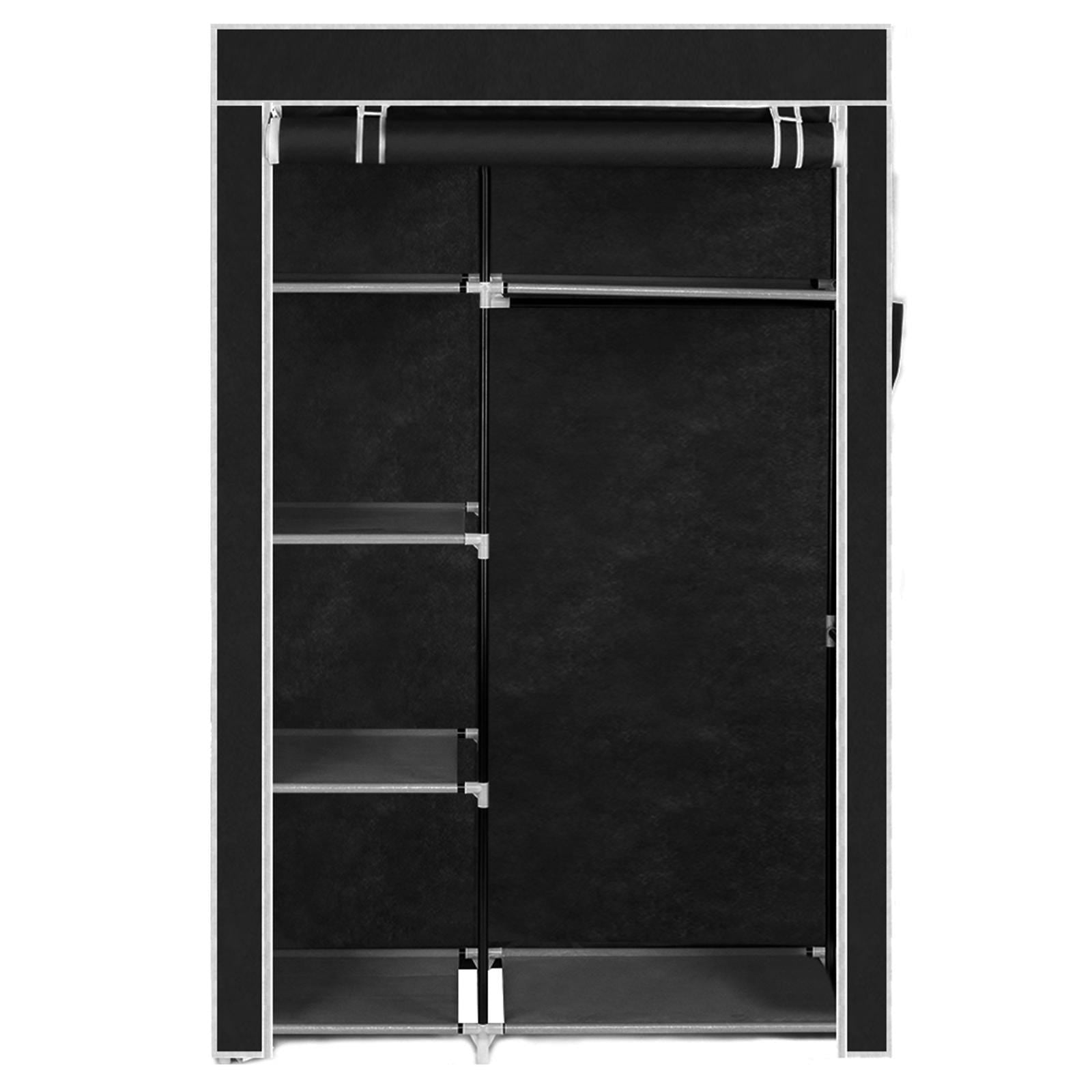 64" Portable Clothes Closet Wardrobe Storage Organizer Non-Woven Fabric Black Home Closet Shelves Dustproof Easy Assembly