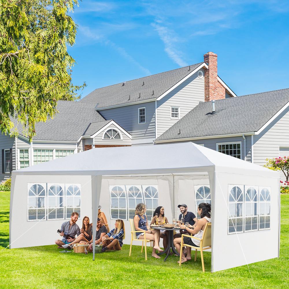 10x20 Outdoor Party Tent White Waterproof Gazebo Canopy with 4 Sidewalls Wedding Event Patio Shelter Backyard Pavilion