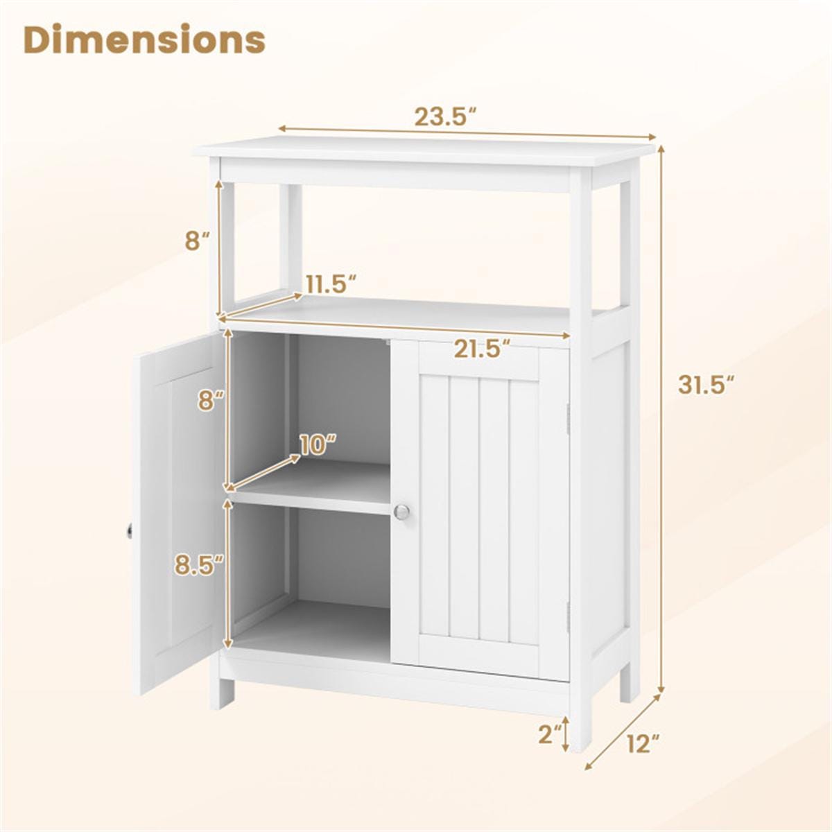 White MDF Bathroom Floor Cabinet with Adjustable Shelves