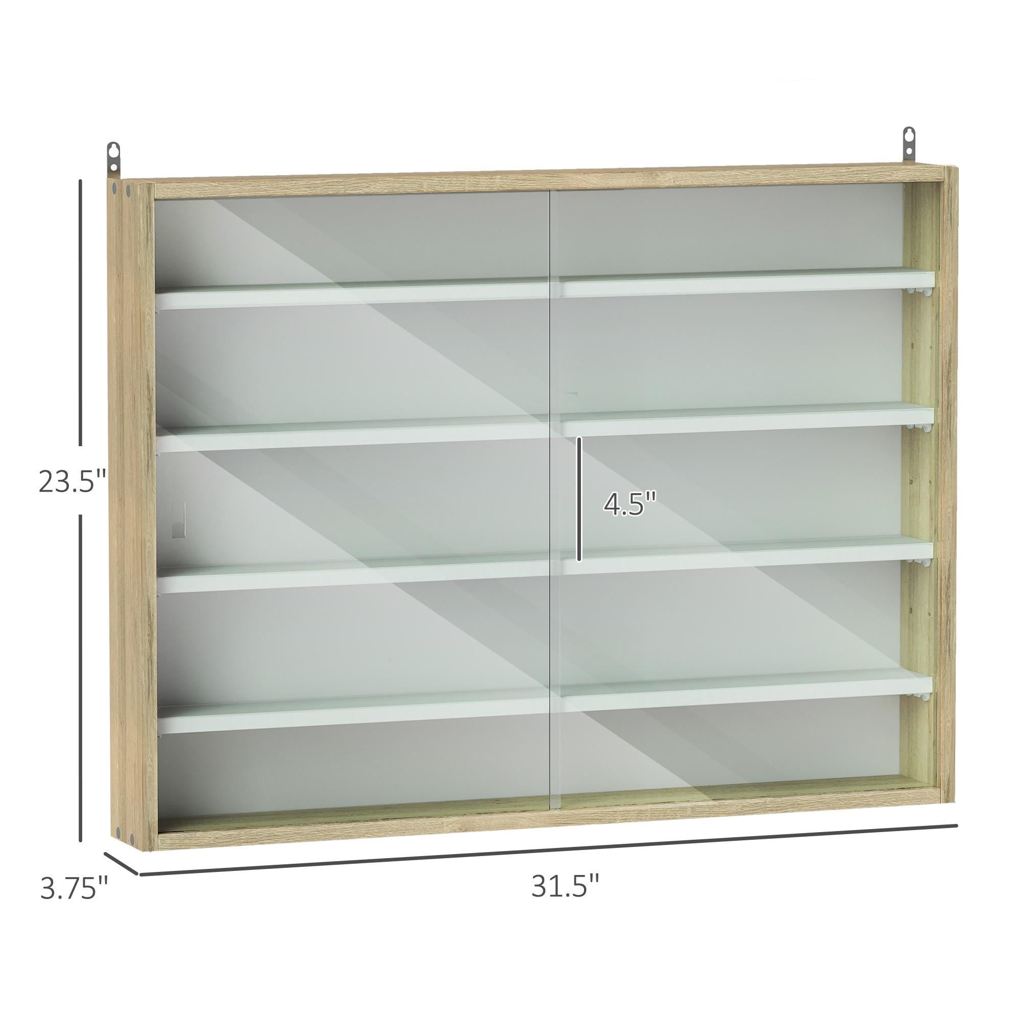 Wall Mounted Display Cabinet with Glass Doors | Modern Oak White Storage Shelf Organizer for Living Room Kitchen Collectibles