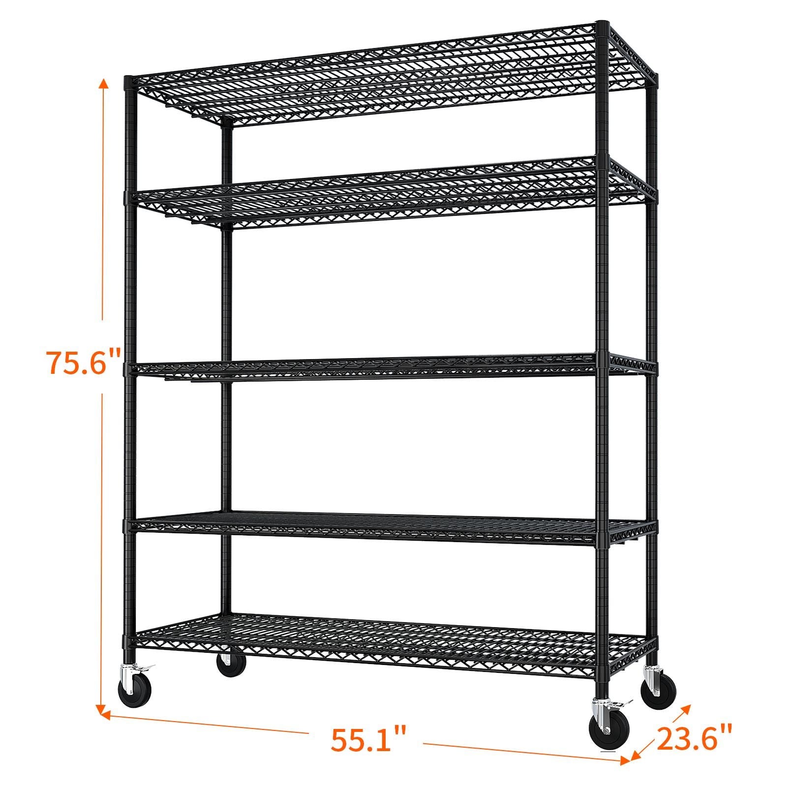 Heavy Duty 5-Tier Metal Storage Shelves | Rolling Garage Shelving Unit