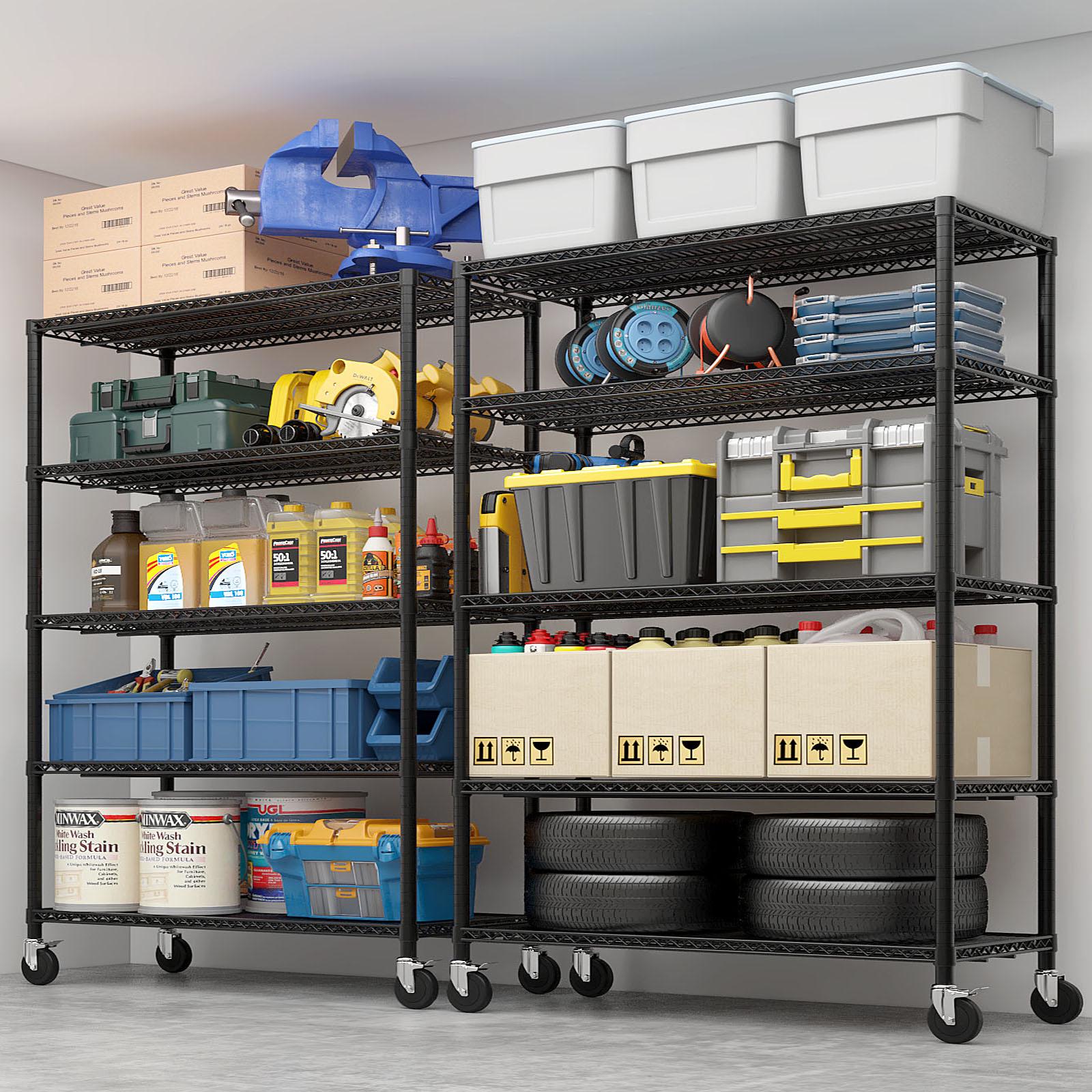 Heavy Duty 5-Tier Metal Storage Shelves | Rolling Garage Shelving Unit