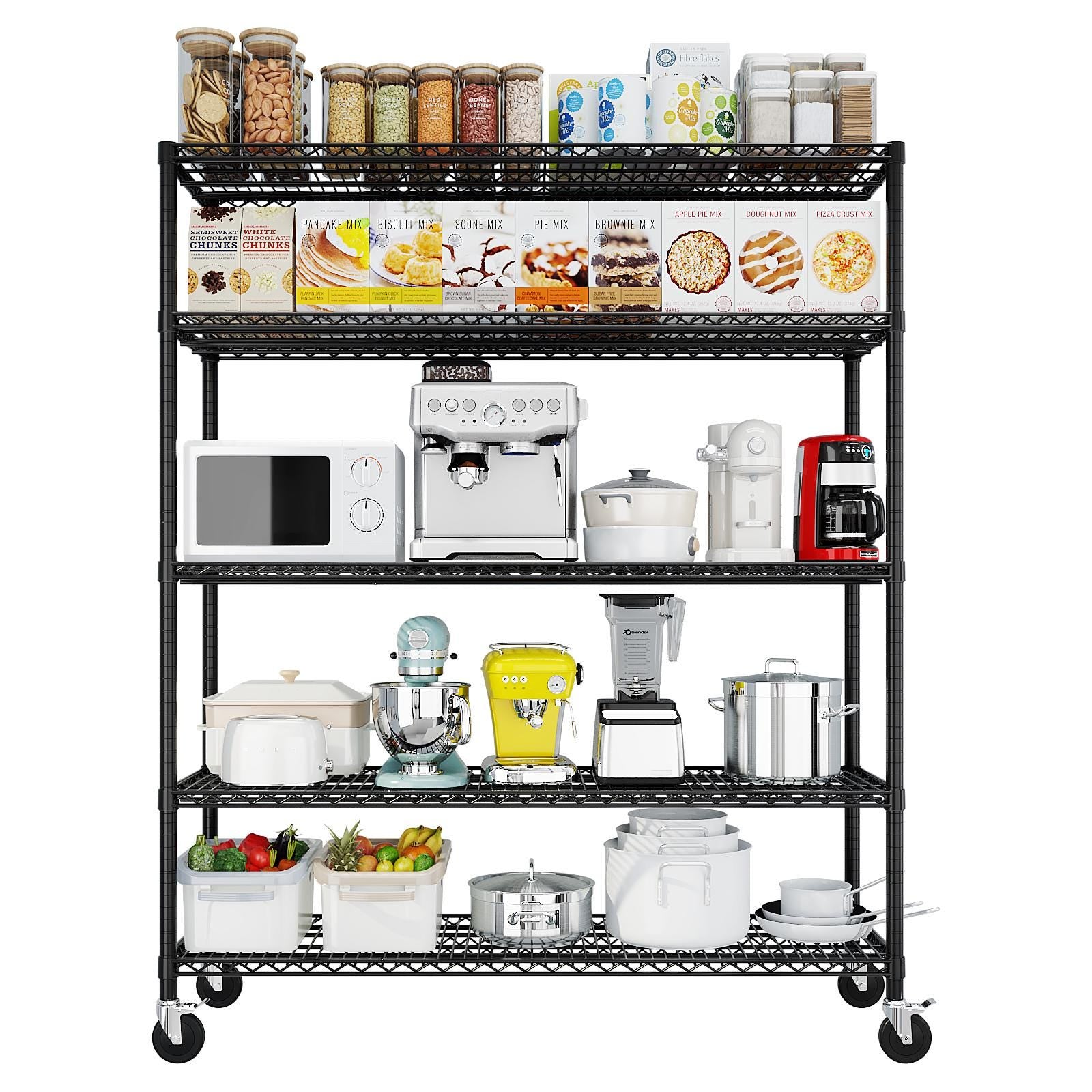 Heavy Duty 5-Tier Metal Storage Shelves | Rolling Garage Shelving Unit