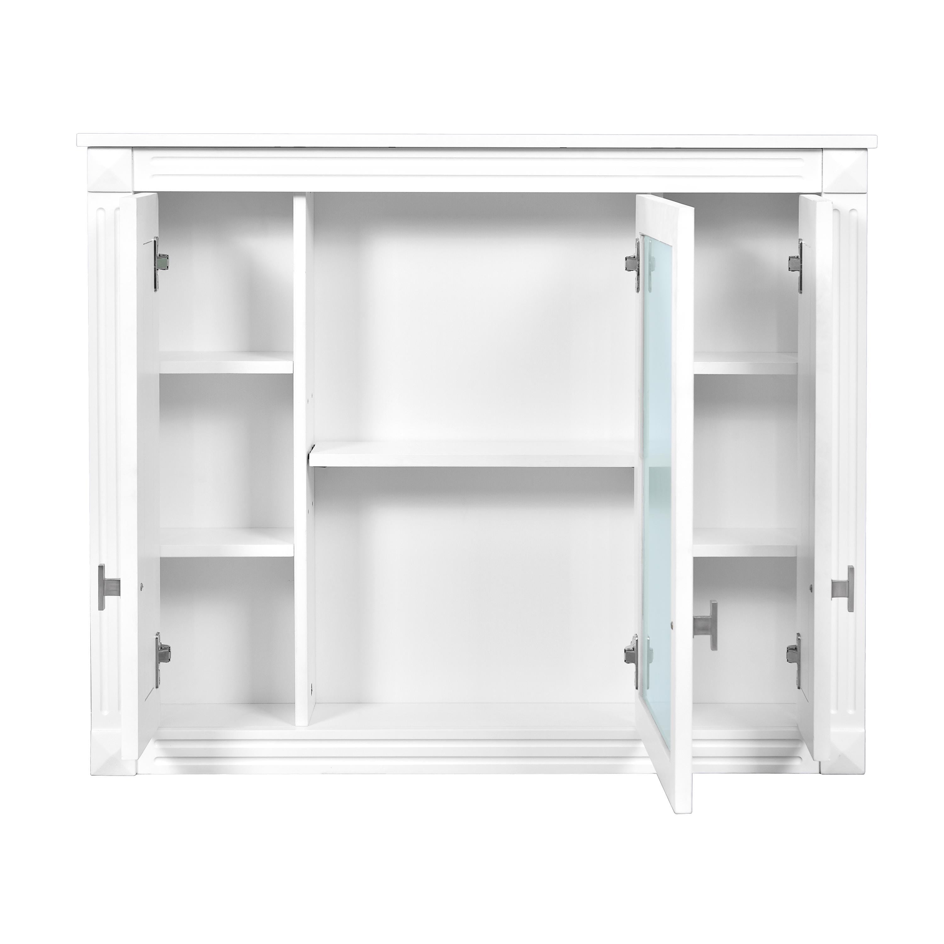 Bathroom Wall Cabinet with Mirror | White Wall Mounted Medicine Cabinet 5 Shelves Over Toilet Storage Organizer Modern MDF