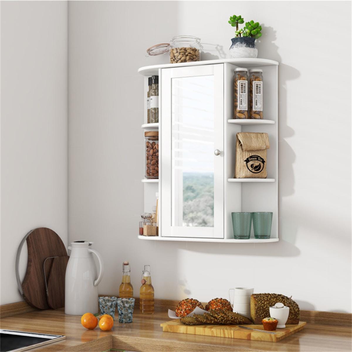 White Wall-Mounted Bathroom Cabinet with Mirror & Adjustable Shelves | Space-Saving MDF Storage Organizer for Toiletries
