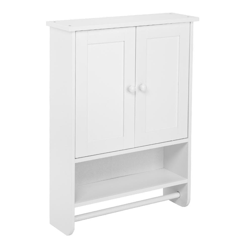 White Wall Hanging Bathroom Cabinet 65x48cm | Two-Door MDF Wall Storage Shelf with Open Space for Washroom or Bedroom Organization