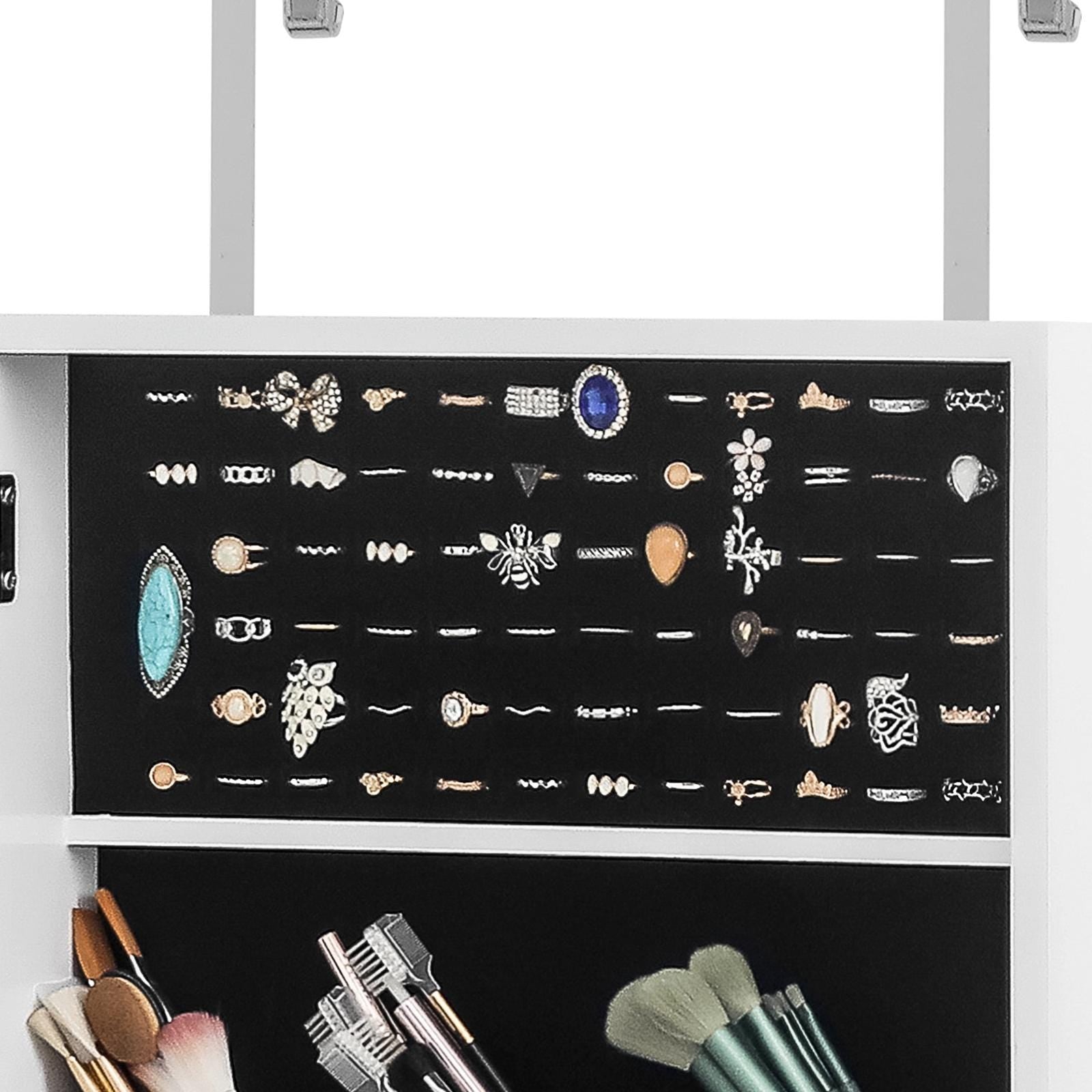 Wall Hanging Jewelry Mirror Cabinet with Lock | Full-Length PVC Film Door Jewelry Organizer, Velvet Lining & Hooks for Women