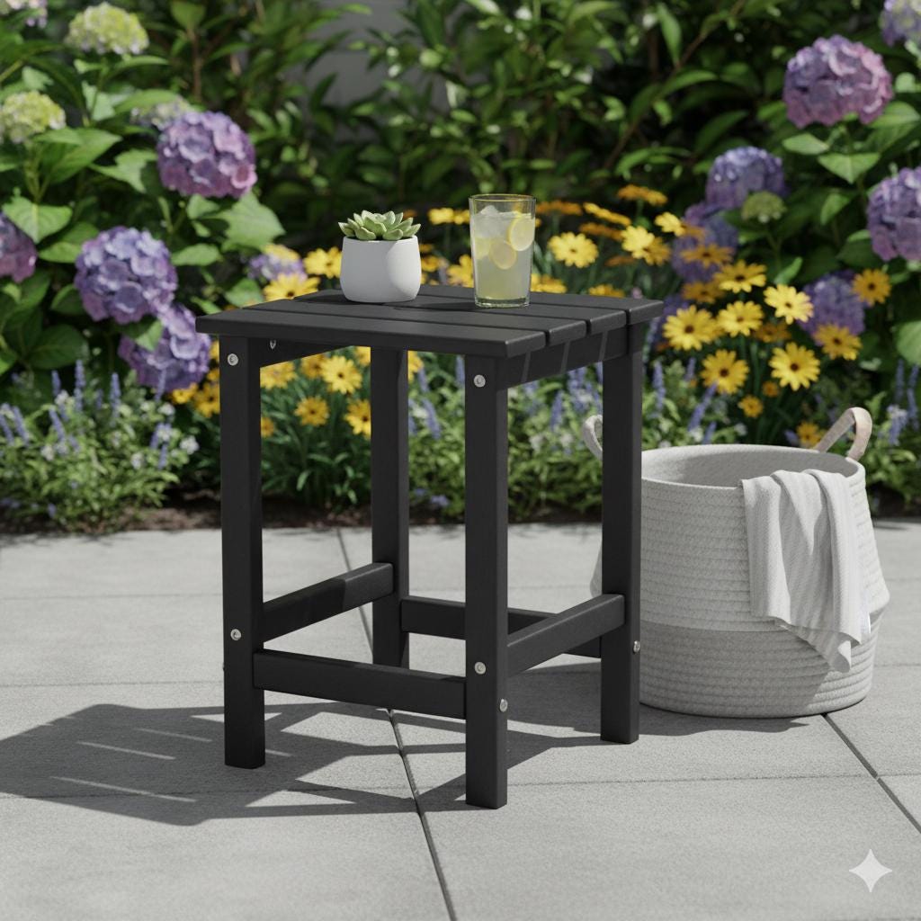 36×36×47cm HDPE Side Table | Black Single Layer Square Table, Bedroom, Living Room, Office, Guest Room, Bathroom, Modern Design