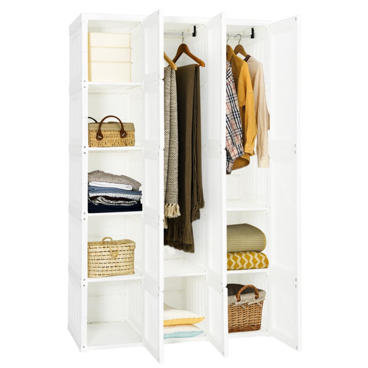 Portable Closet Wardrobe with 10 Cubes | Foldable Modern Armoire Storage Organizer for Clothes, Bedroom, Nursery, Living Room