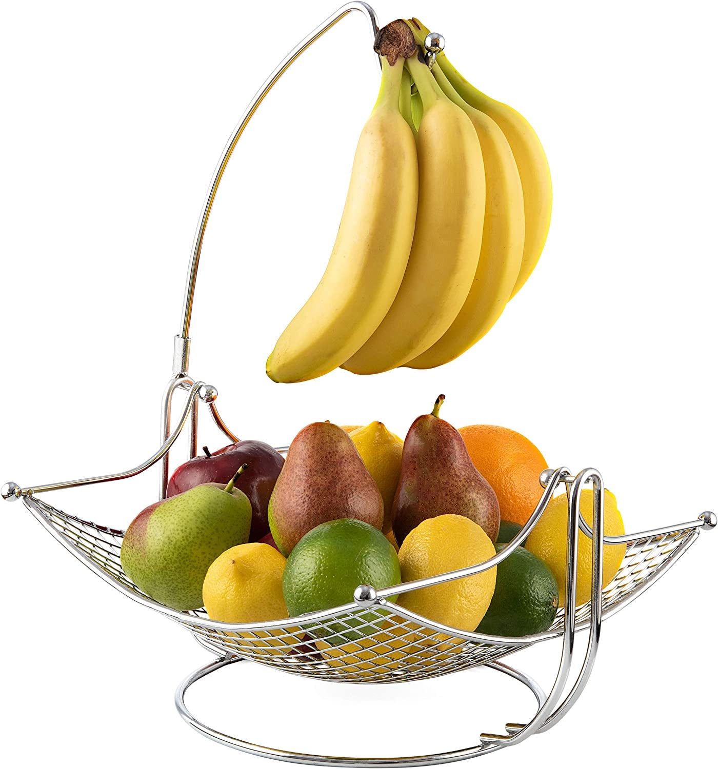 Fruit Bowl with Banana Hanger - Fruit Basket with Detachable Banana Holder - Black Chrome or Bronze Color Options (Chrome)